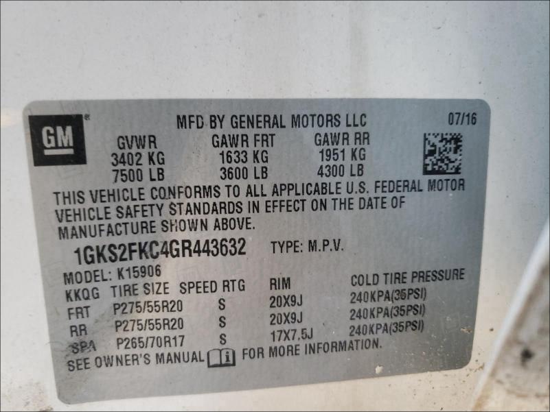 Photo 9 VIN: 1GKS2FKC4GR443632 - GMC YUKON XL K 