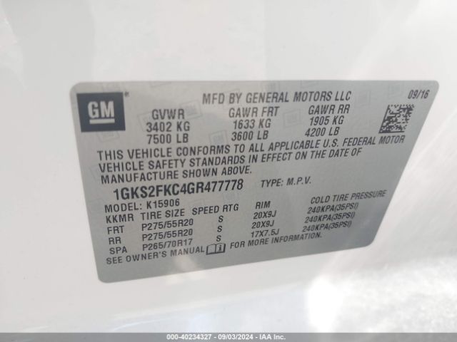 Photo 8 VIN: 1GKS2FKC4GR477778 - GMC YUKON XL 