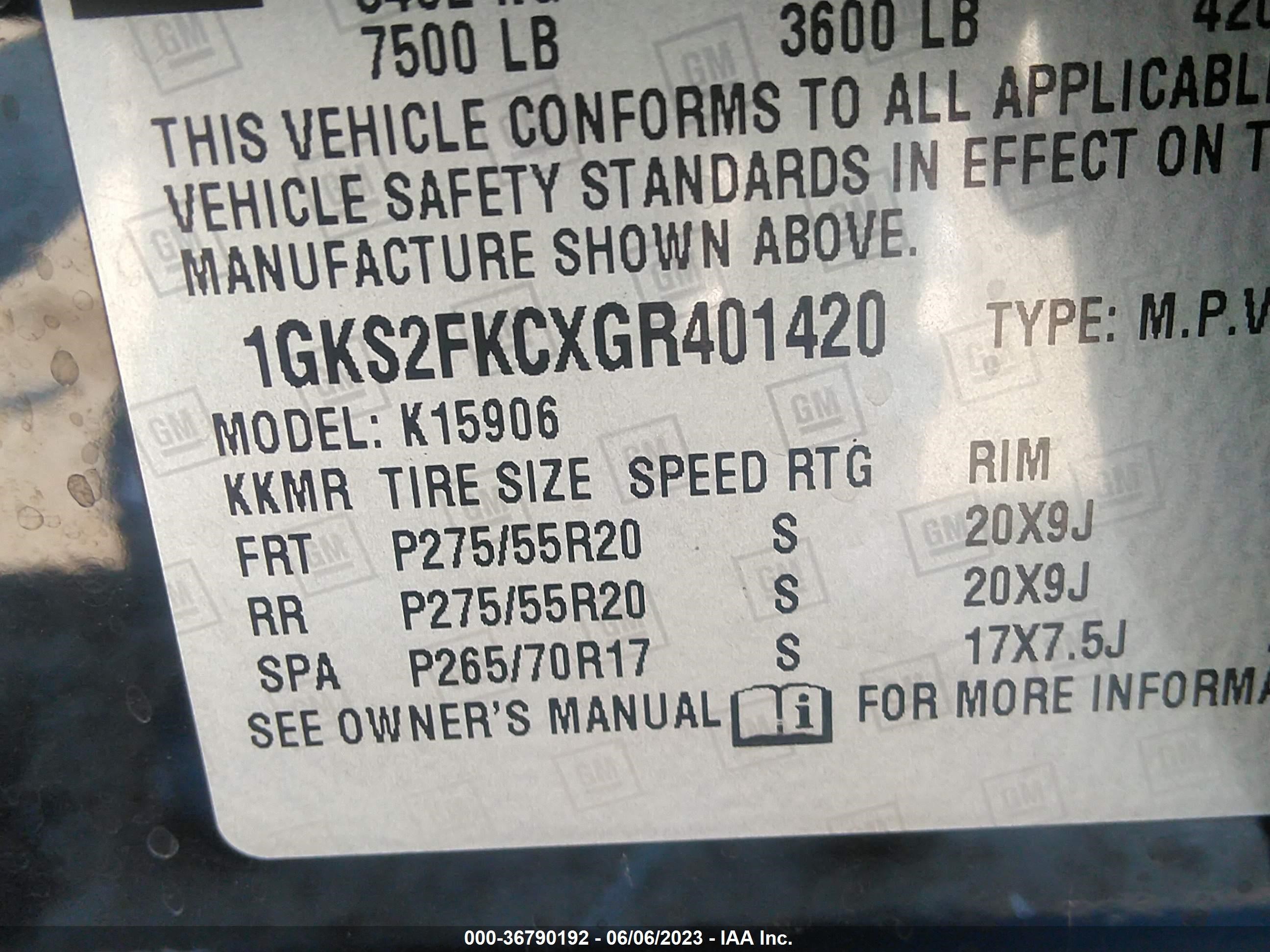 Photo 8 VIN: 1GKS2FKCXGR401420 - GMC YUKON 