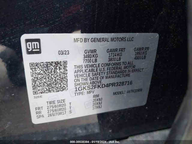 Photo 8 VIN: 1GKS2FKD4PR328716 - GMC YUKON XL 