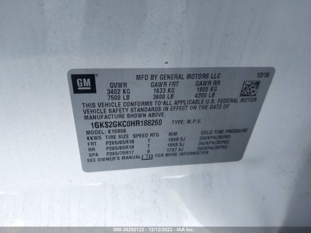 Photo 8 VIN: 1GKS2GKC0HR188260 - GMC YUKON XL 