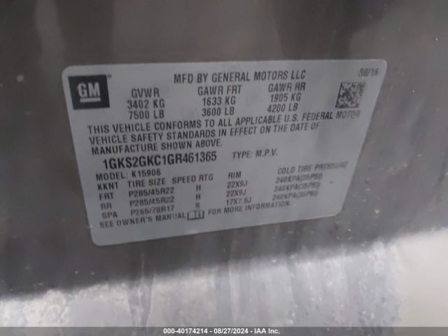 Photo 8 VIN: 1GKS2GKC1GR461365 - GMC YUKON XL 