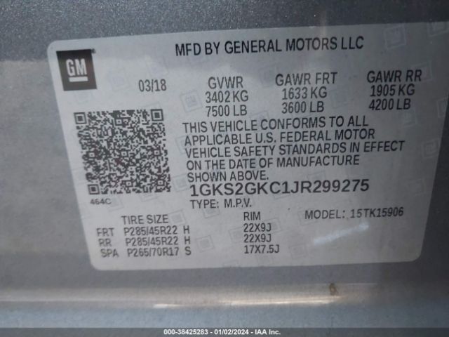 Photo 8 VIN: 1GKS2GKC1JR299275 - GMC YUKON XL 