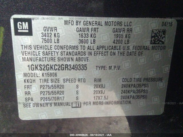 Photo 8 VIN: 1GKS2GKC2GR349335 - GMC YUKON XL 