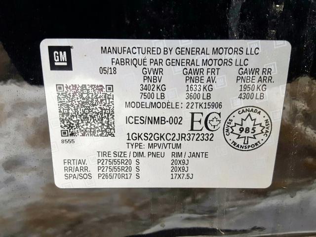 Photo 9 VIN: 1GKS2GKC2JR372332 - GMC YUKON XL K 