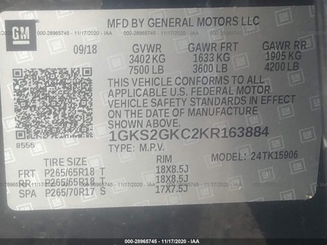 Photo 8 VIN: 1GKS2GKC2KR163884 - GMC YUKON XL 