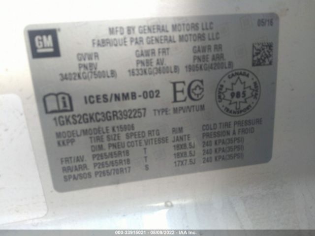 Photo 8 VIN: 1GKS2GKC3GR392257 - GMC YUKON XL 