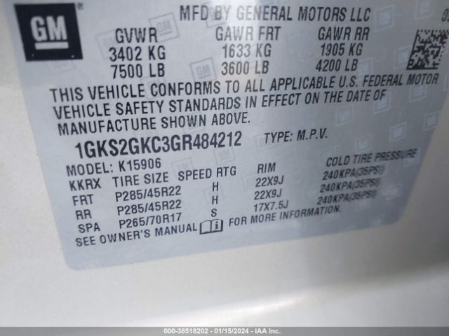 Photo 8 VIN: 1GKS2GKC3GR484212 - GMC YUKON XL 