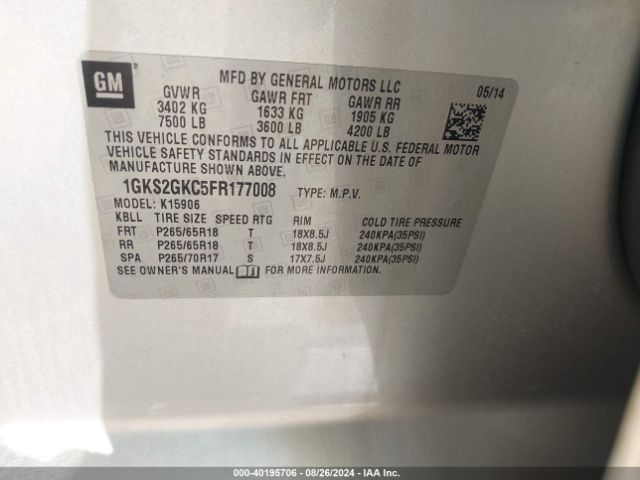 Photo 8 VIN: 1GKS2GKC5FR177008 - GMC YUKON XL 