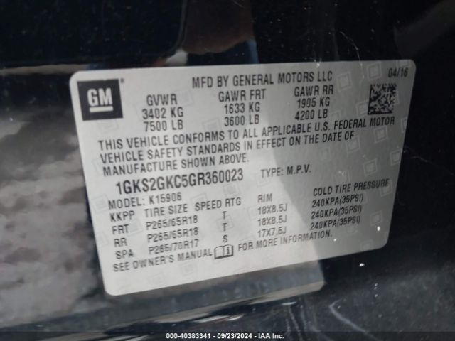 Photo 8 VIN: 1GKS2GKC5GR360023 - GMC YUKON XL 