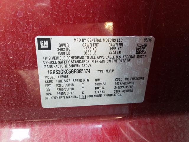 Photo 9 VIN: 1GKS2GKC5GR385374 - GMC YUKON XL K 