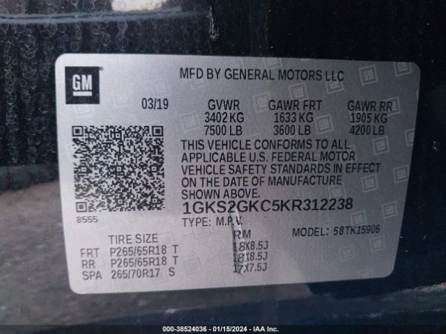 Photo 8 VIN: 1GKS2GKC5KR312238 - GMC YUKON XL 