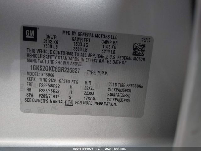 Photo 8 VIN: 1GKS2GKC6GR236827 - GMC YUKON XL 