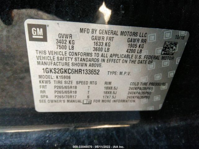 Photo 8 VIN: 1GKS2GKC6HR133652 - GMC YUKON XL 