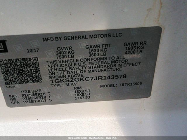 Photo 8 VIN: 1GKS2GKC7JR143578 - GMC YUKON XL 