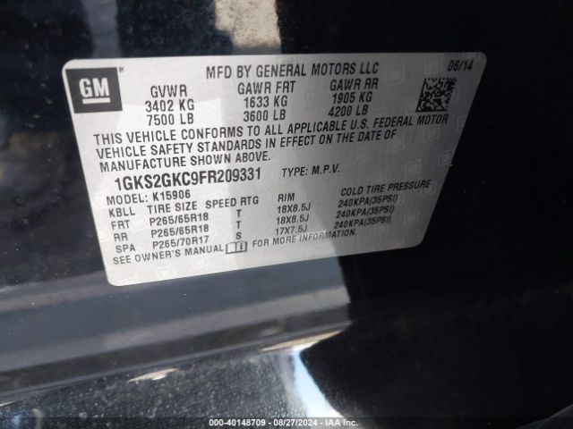 Photo 8 VIN: 1GKS2GKC9FR209331 - GMC YUKON XL 