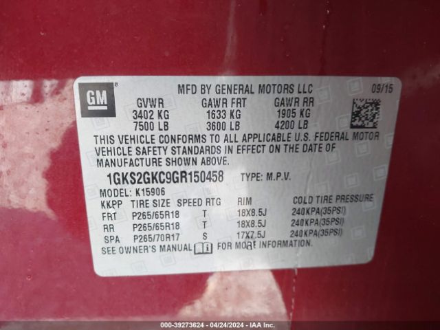 Photo 8 VIN: 1GKS2GKC9GR150458 - GMC YUKON XL 