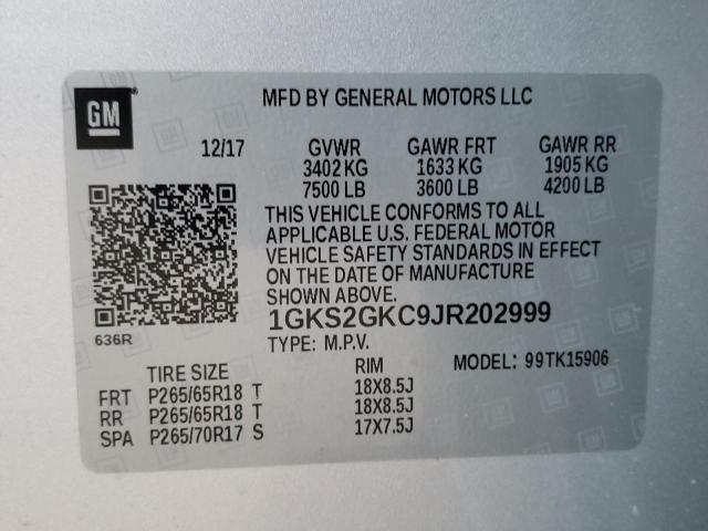 Photo 9 VIN: 1GKS2GKC9JR202999 - GMC YUKON XL K 