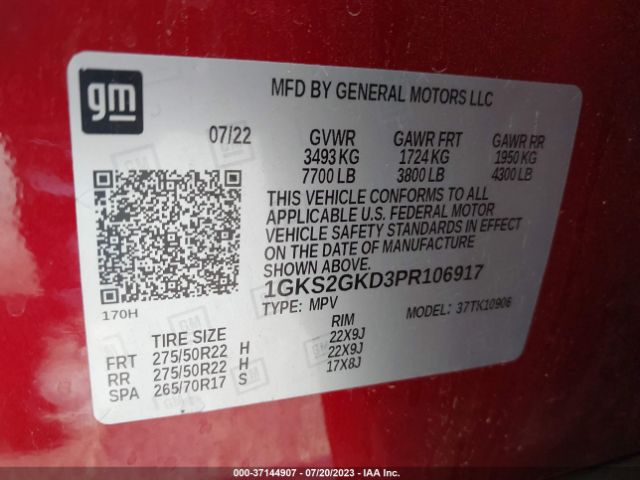 Photo 8 VIN: 1GKS2GKD3PR106917 - GMC YUKON XL 