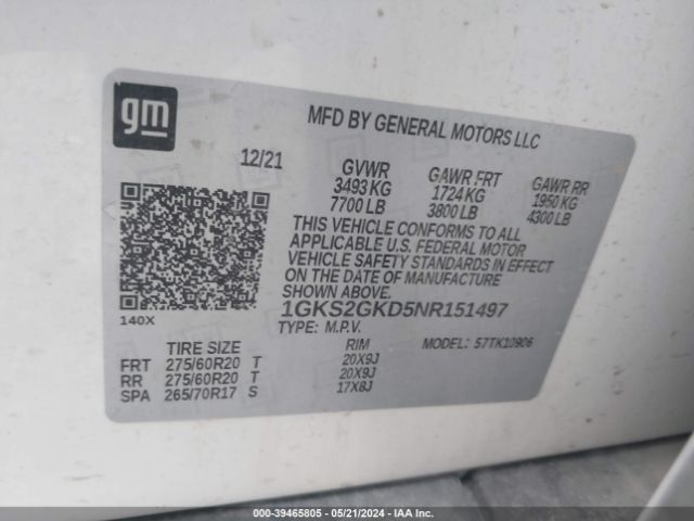 Photo 8 VIN: 1GKS2GKD5NR151497 - GMC YUKON XL 