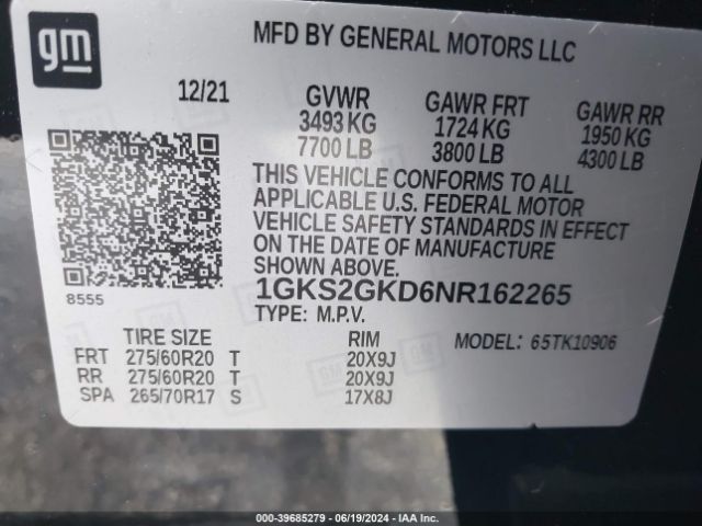 Photo 8 VIN: 1GKS2GKD6NR162265 - GMC YUKON XL 