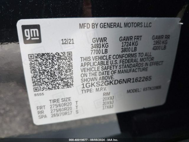 Photo 8 VIN: 1GKS2GKD6NR162265 - GMC YUKON XL 