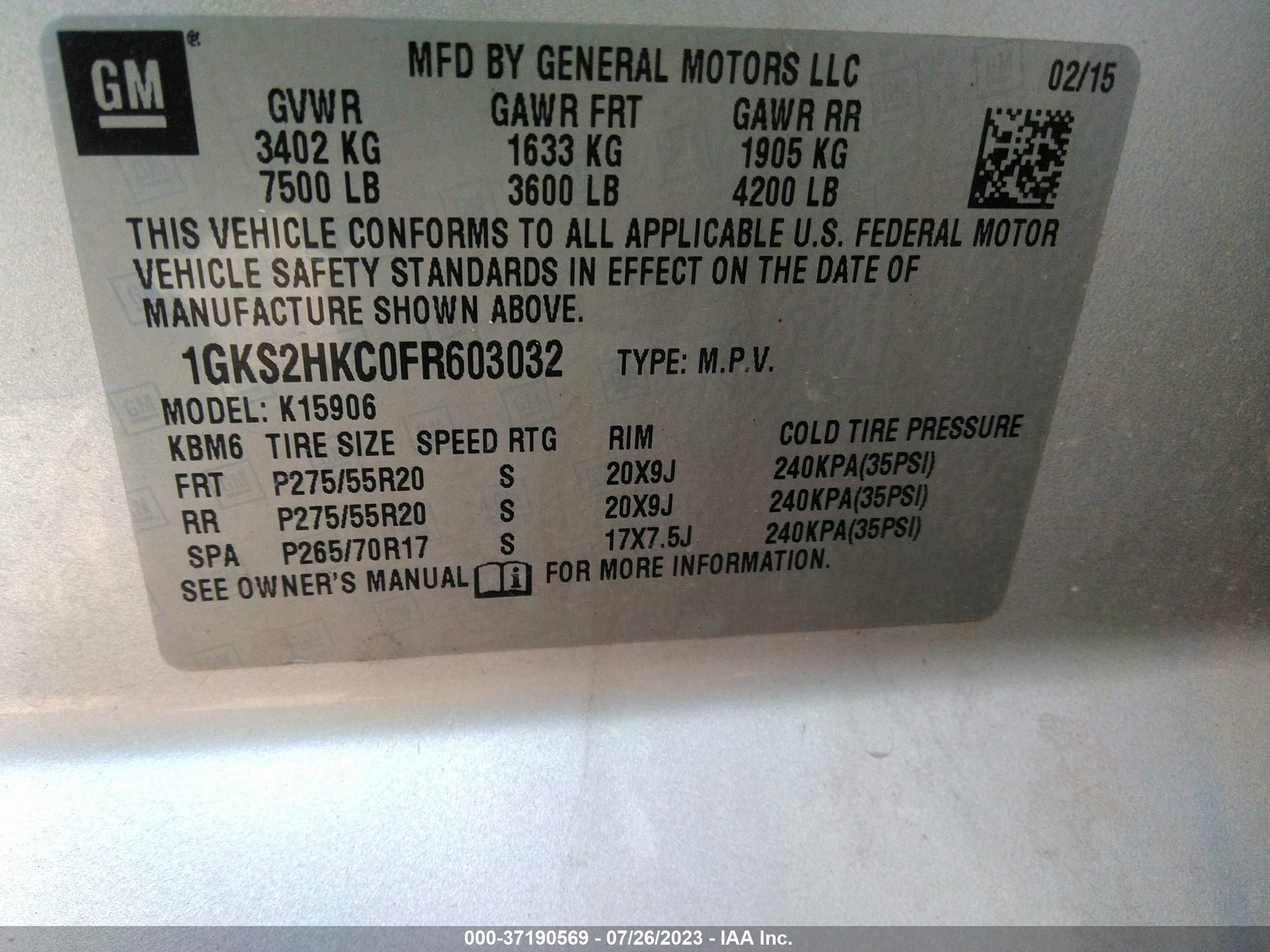 Photo 8 VIN: 1GKS2HKC0FR603032 - GMC YUKON 