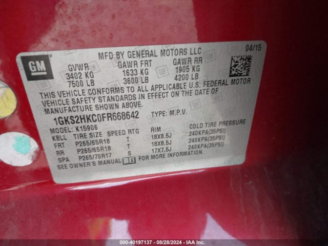 Photo 8 VIN: 1GKS2HKC0FR668642 - GMC YUKON XL 