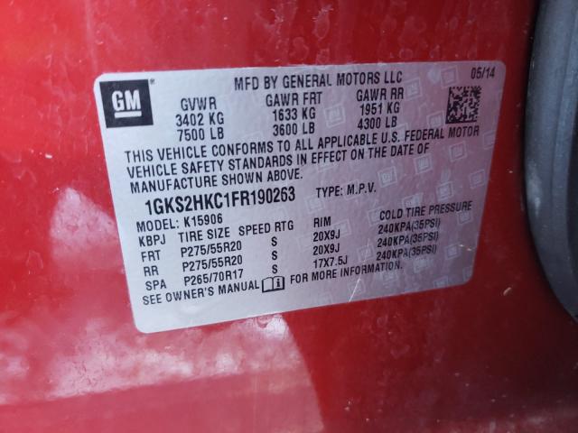 Photo 9 VIN: 1GKS2HKC1FR190263 - GMC YUKON XL K 