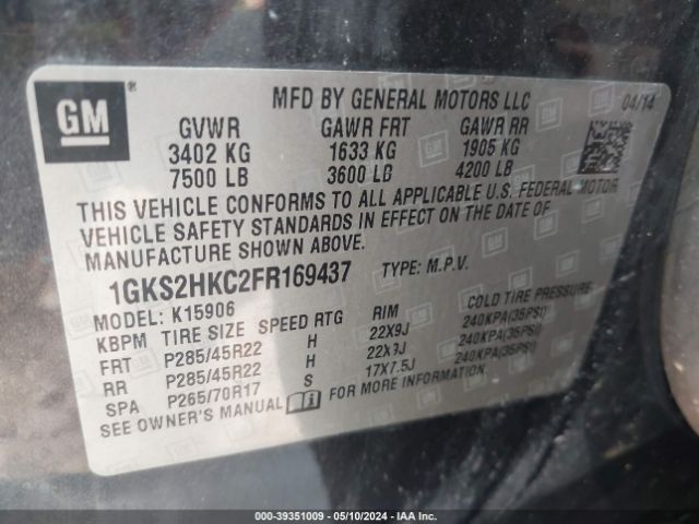 Photo 8 VIN: 1GKS2HKC2FR169437 - GMC YUKON XL 