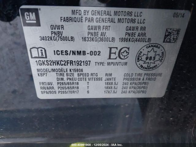 Photo 8 VIN: 1GKS2HKC2FR192197 - GMC YUKON XL 