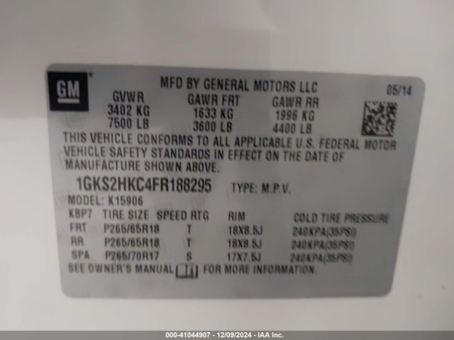 Photo 8 VIN: 1GKS2HKC4FR188295 - GMC YUKON XL 