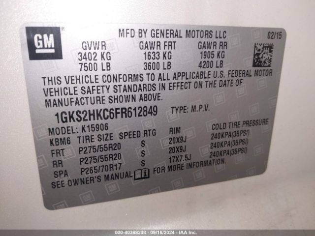 Photo 8 VIN: 1GKS2HKC6FR612849 - GMC YUKON XL 