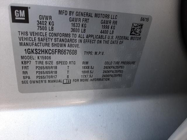 Photo 9 VIN: 1GKS2HKC6FR667608 - GMC YUKON XL K 