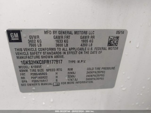 Photo 8 VIN: 1GKS2HKC8FR177817 - GMC YUKON XL 1500 