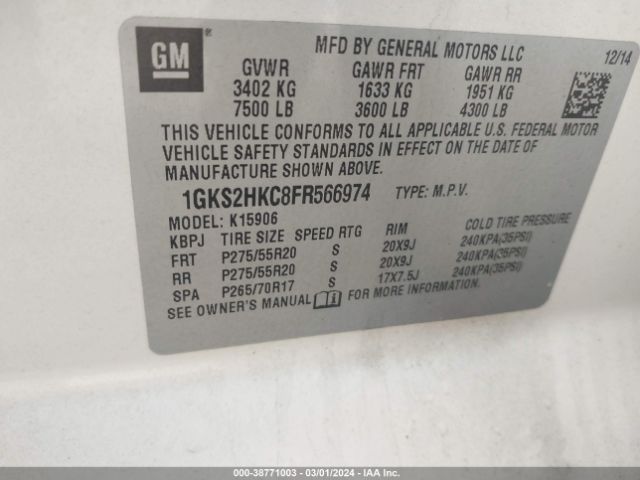 Photo 8 VIN: 1GKS2HKC8FR566974 - GMC YUKON XL 1500 