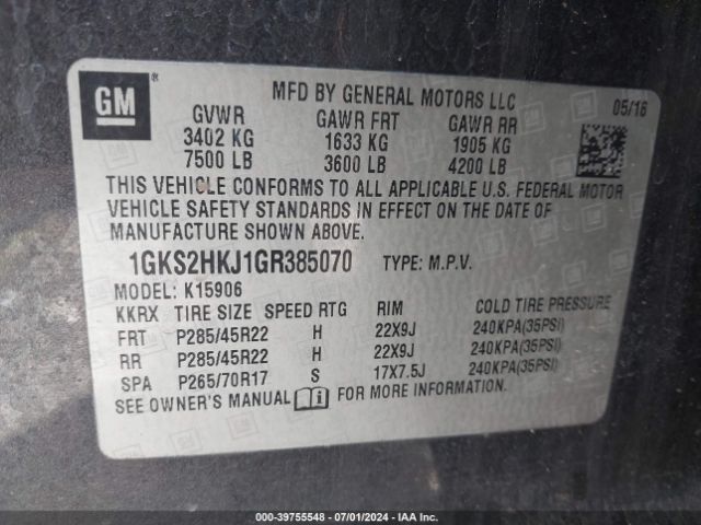 Photo 8 VIN: 1GKS2HKJ1GR385070 - GMC YUKON XL 