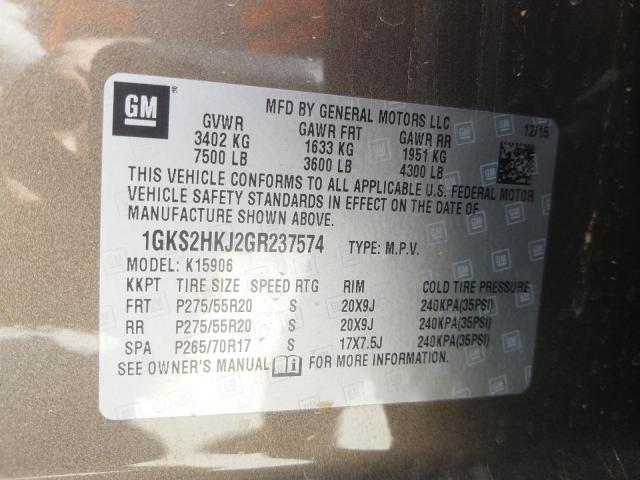 Photo 9 VIN: 1GKS2HKJ2GR237574 - GMC YUKON XL 