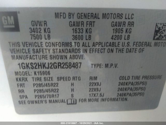 Photo 8 VIN: 1GKS2HKJ2GR258487 - GMC YUKON XL 