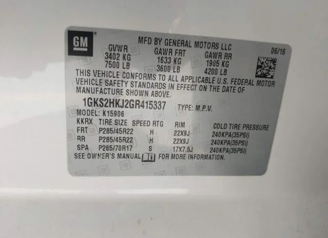 Photo 8 VIN: 1GKS2HKJ2GR415337 - GMC YUKON XL 