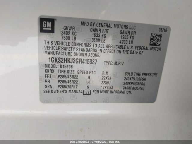 Photo 8 VIN: 1GKS2HKJ2GR415337 - GMC YUKON XL 