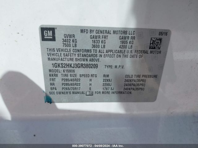 Photo 8 VIN: 1GKS2HKJ3GR380209 - GMC YUKON XL 