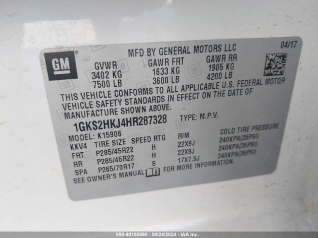 Photo 8 VIN: 1GKS2HKJ4HR287328 - GMC YUKON XL 