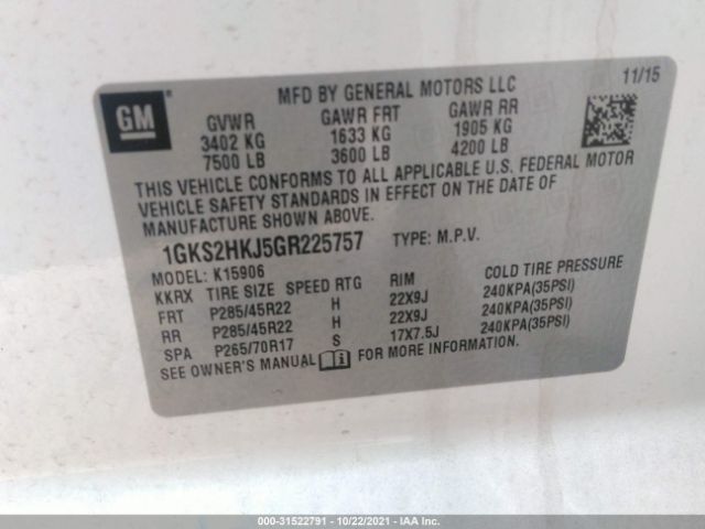 Photo 8 VIN: 1GKS2HKJ5GR225757 - GMC YUKON XL 