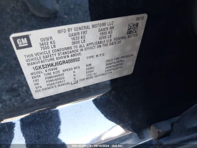 Photo 8 VIN: 1GKS2HKJ6GR408892 - GMC YUKON XL 