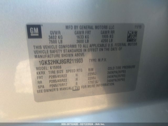 Photo 8 VIN: 1GKS2HKJ8GR211903 - GMC YUKON XL 