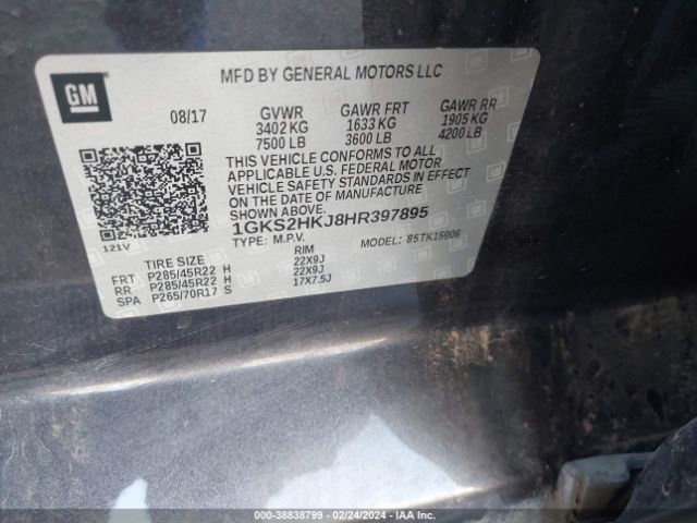 Photo 8 VIN: 1GKS2HKJ8HR397895 - GMC YUKON XL 