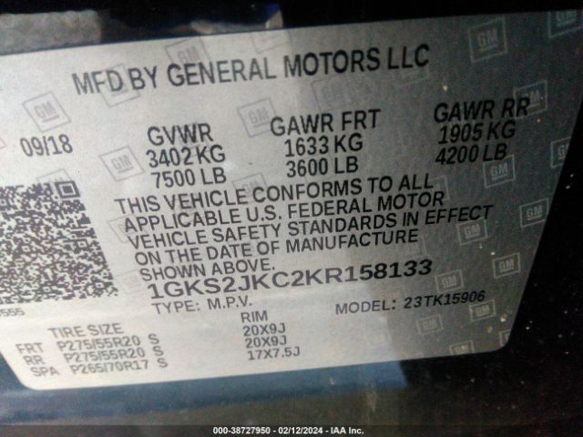 Photo 8 VIN: 1GKS2JKC2KR158133 - GMC YUKON XL 