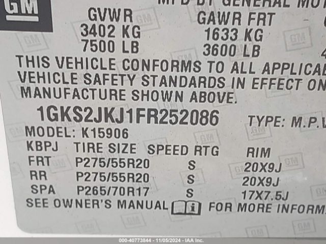 Photo 8 VIN: 1GKS2JKJ1FR252086 - GMC YUKON XL 