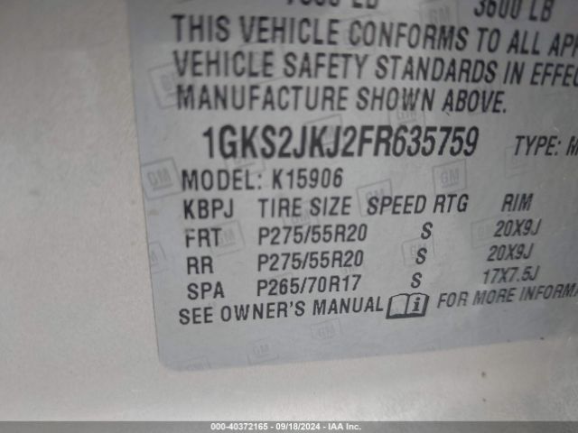 Photo 8 VIN: 1GKS2JKJ2FR635759 - GMC YUKON XL 